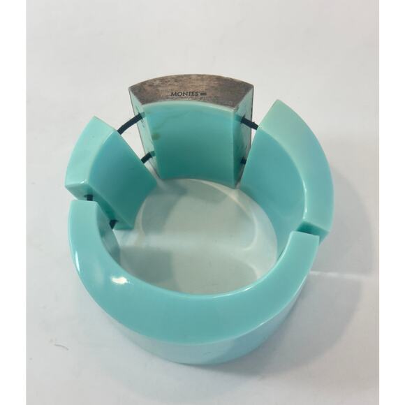 Vtg. Gerda Lynggaard Monies Blue Lucite Sterling Silver Stretch Bracelet Large - Picture 8 of 16